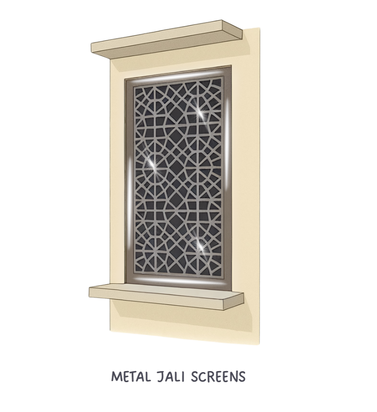 Metal perforated jali&nbsp;illustrated