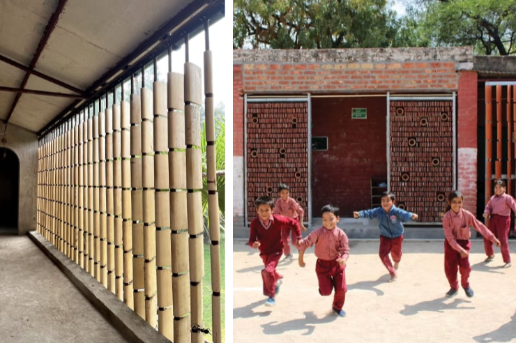 Terracota panels used as sunshading devices in built corridors