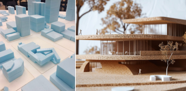 Foam Model on left and Cork Architecture model on right