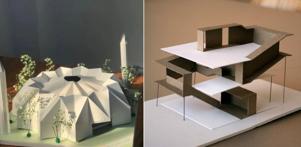 Origami Model on Left and Paper Model on Right 