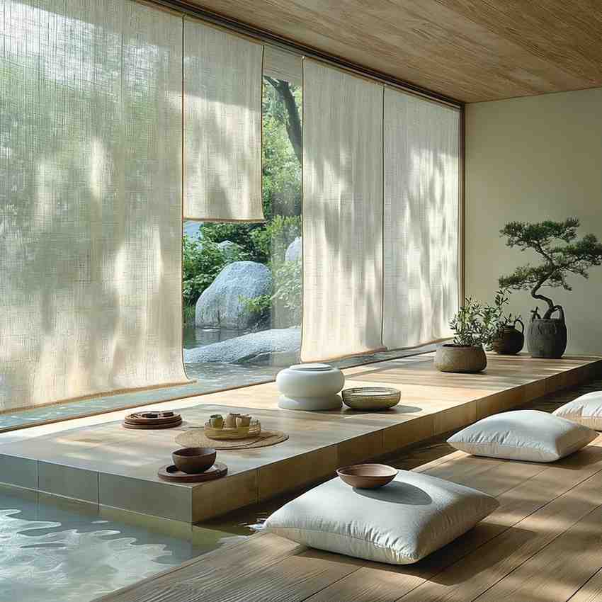 Japanese house seamlessly connected to garden and natural landscape.*