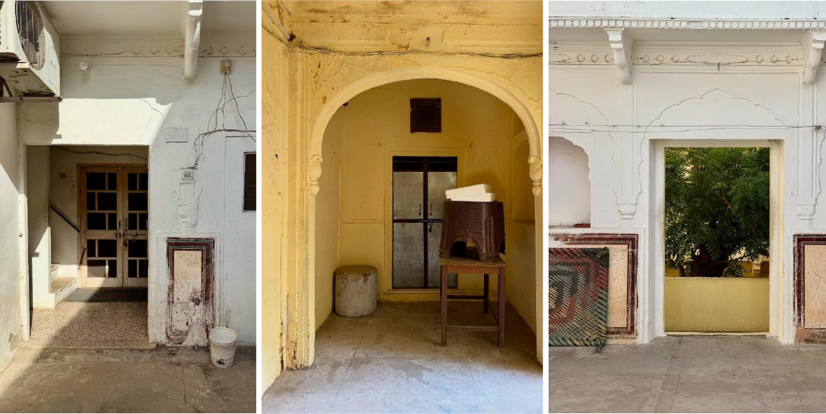 Sun-shaded doors in heat, beautiful with view doors, on upper storey houses in havelis