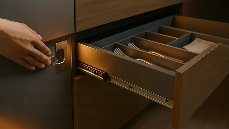  Soft-close kitchen cabinet hinge preventing shutter slamming.*