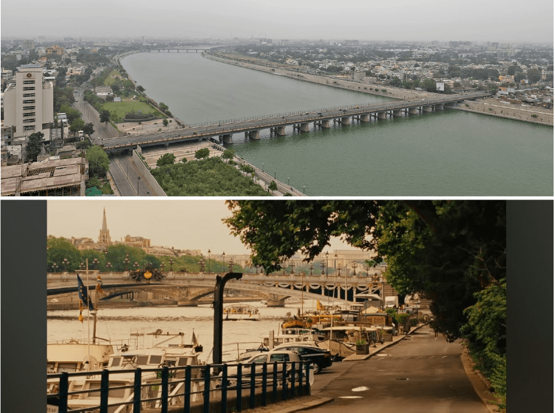 Top : Sabarmati River Front &amp; Bottom: Seine River from Midnight in Paris