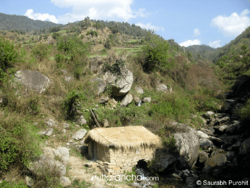 Gharat Hut over a stream in uttranchal