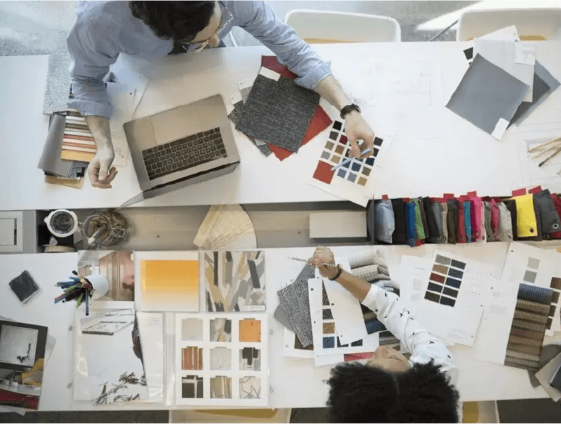 Color Pallete, Material Pallete descision making on an interior professionals desk
