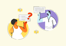 Illustration of two people engaging in a dynamic UX design conversation. 