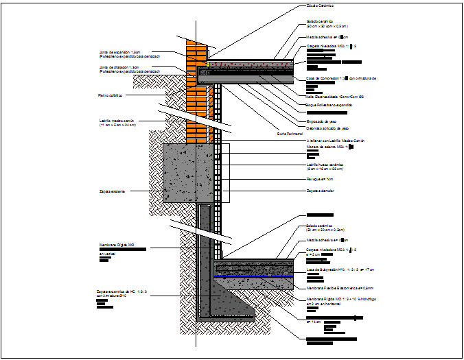 Detailed wall section drawing with material labels.