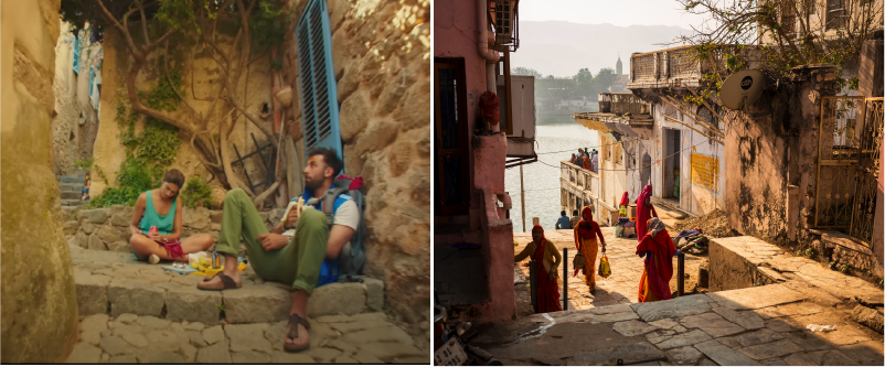 Left : Corisco Lane in France & Bottom: Pushkar's Serene lane